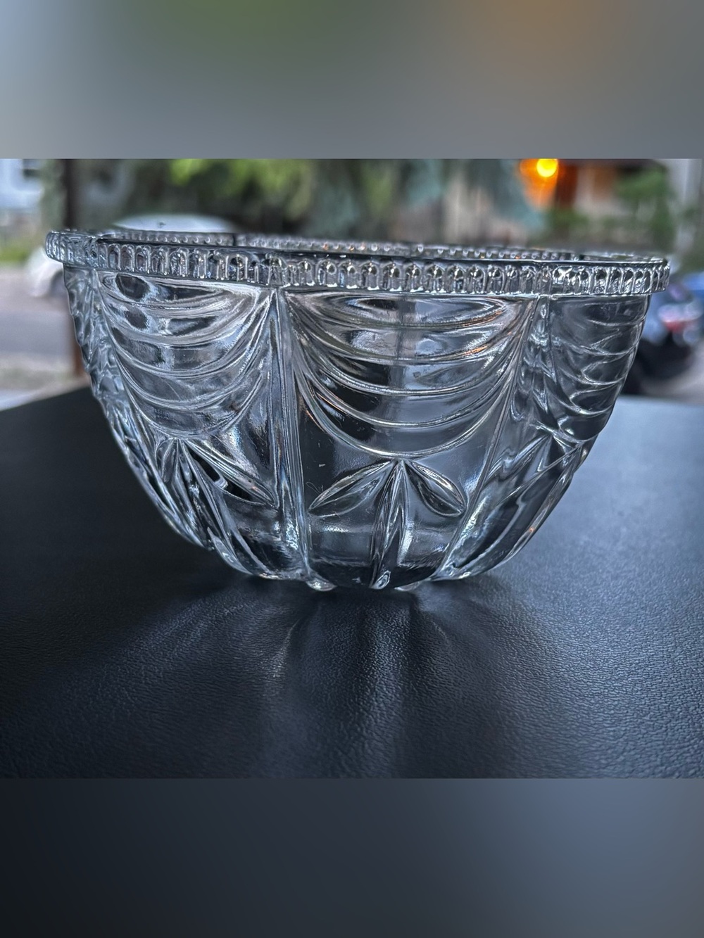 Vintage KIG Indonesia Clear Glass Scalloped Swag Bowl Candy Dish